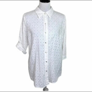 White OX white eyelet‎ button down top